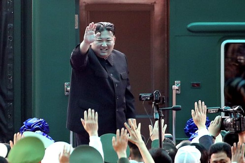 Nordkoreas Machthaber Kim Jong Un am Bahnhof Dong Dang an der Grenze zwischen Vietnam und China.