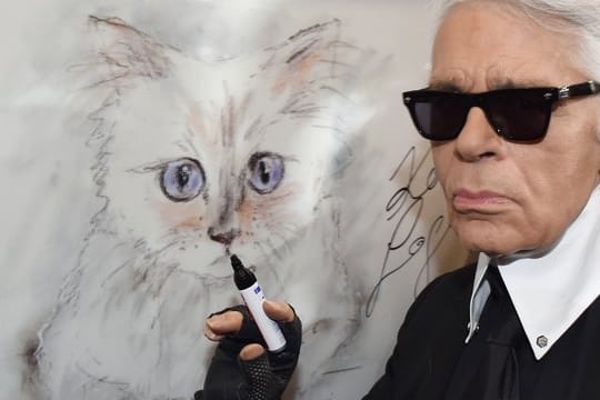 Karl Lagerfeld or einer Zeichnung seiner Birma-Katze Choupette.