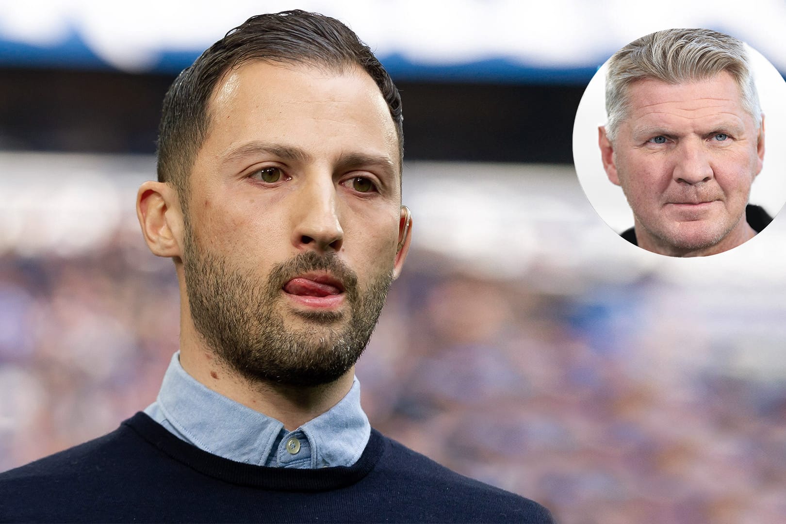 Hat nach Meinung von Stefan Effenberg (r.) keine Zukunft auf Schalke mehr: Domenico Tedesco.