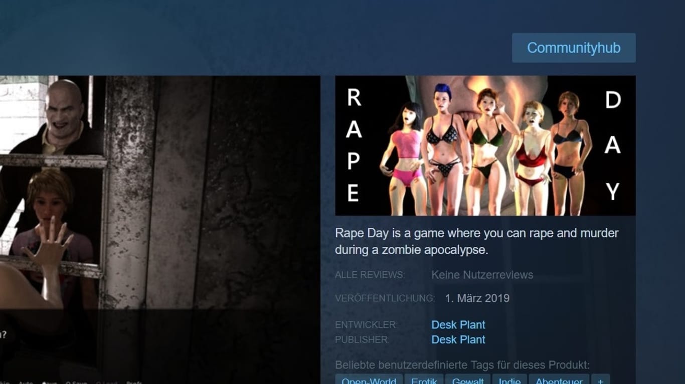 Die Shop-Seite von "Rape Day" auf Steam: In dem Game sollen Spieler Frauen vergewaltigen.