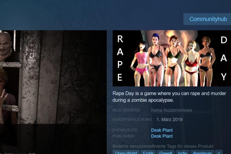 Die Shop-Seite von "Rape Day" auf Steam: In dem Game sollen Spieler Frauen vergewaltigen.