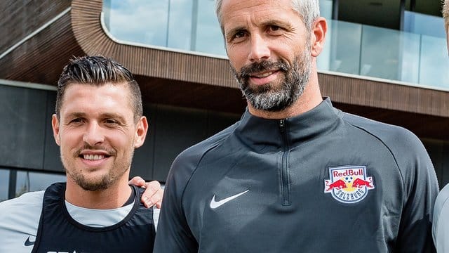 Zlatko Junuzovic (l) und Trainer Marco Rose absolvieren mit RB Salzburg bisher eine erfolgreiche Saison. Zlatko Junuzovic (l) und Trainer Marco Rose absolvieren mit RB Salzburg bisher eine erfolgreiche Saison.