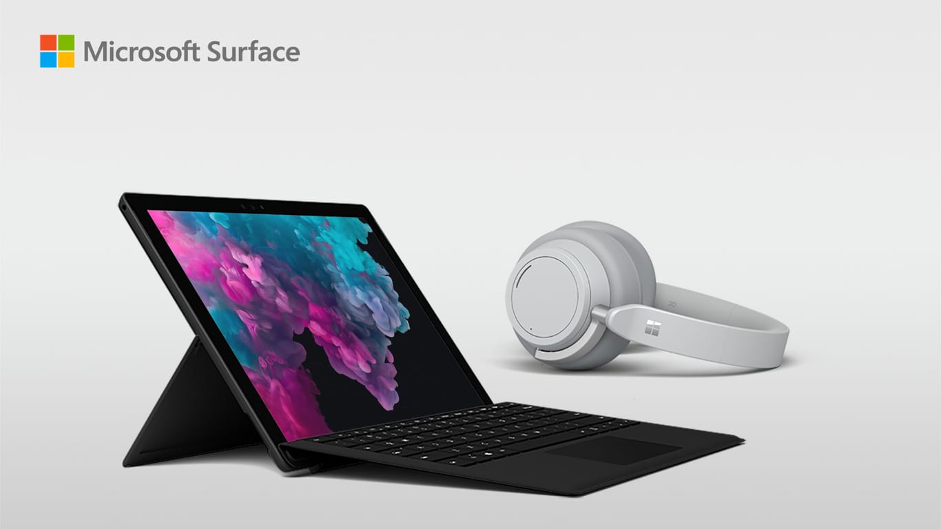 Microsoft Surface Pro 6 mit Surface Headphones: Die perfekten Begleiter für produktives und kreatives Arbeiten, egal wo Sie sich gerade befinden.