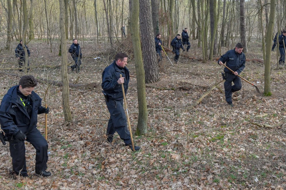 Wo ist Rebecca? Auf der Suche nach der 15-Jährigen durchforsten Polizisten einen Wald bei Berlin.