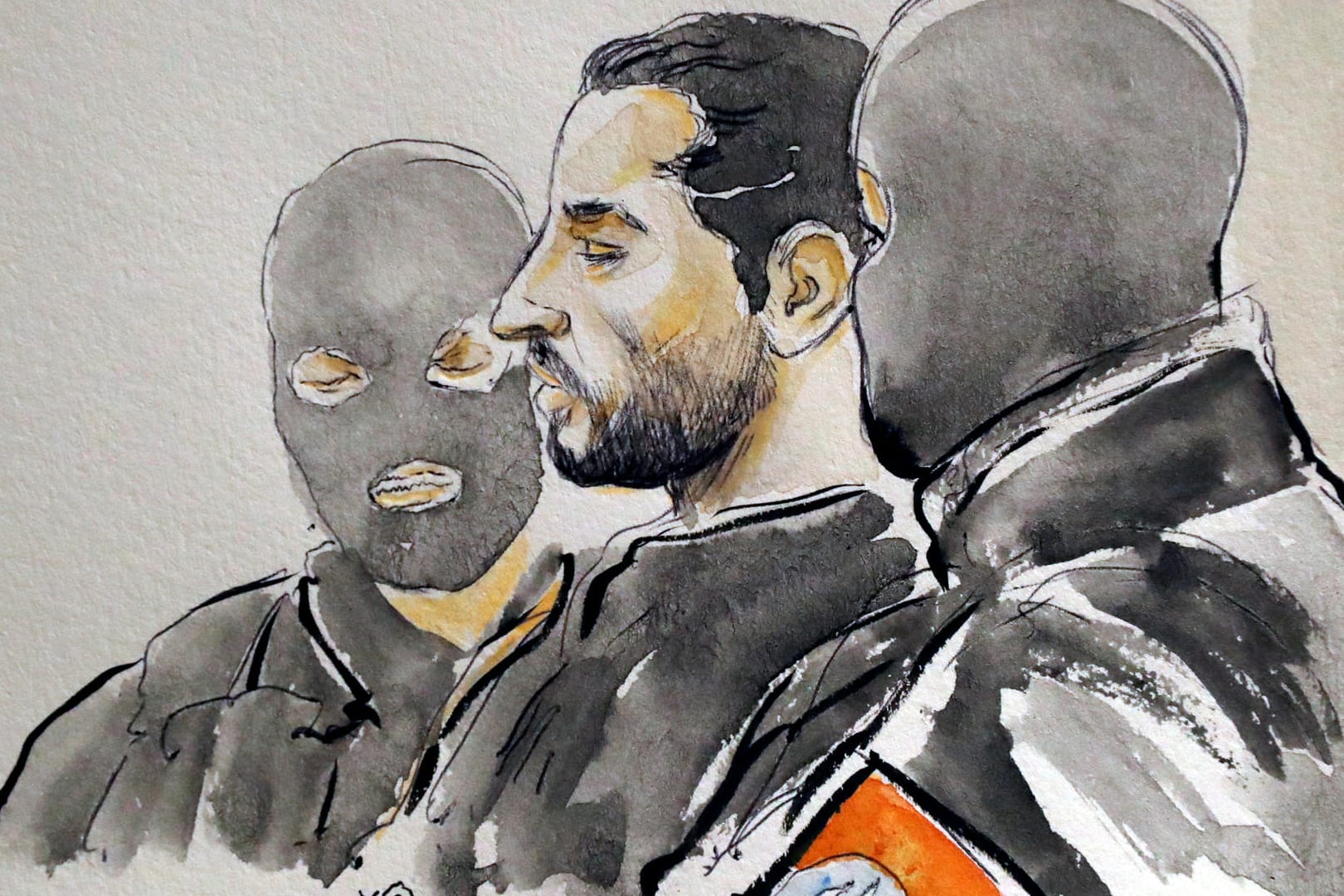 Eine Gerichtszeichnung zeigt Mehdi Nemmouche: Die Jury sah es als erwiesen an, dass der heute 33 Jahre alte Franzose am 24. Mai 2014 vier Menschen erschossen hatte.