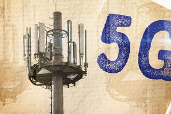 Sendemast und 5G Schriftzug (Fotomontage): Bereits 2019 gehen die ersten Testnetze mit dem neuen Mobilfunkstandard 5G an den Start.