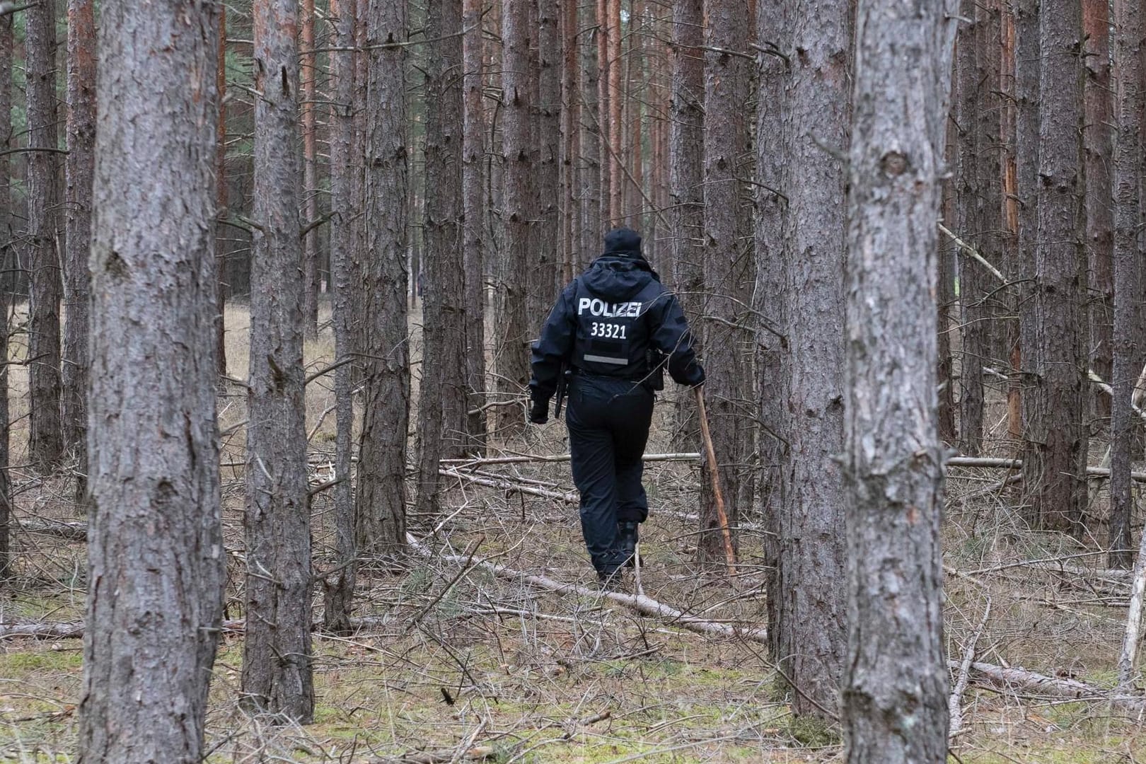 Ein Polizist durchsucht den Wald bei Kummersdorf: Die Suche nach Rebecca blieb auch am dritten Tag erfolglos.