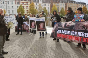 Tierschützer demonstrieren in Ulm: Ein Schweinehalter ist dort wegen Tierquälerei zu drei Jahren Gefängnis verurteilt worden.