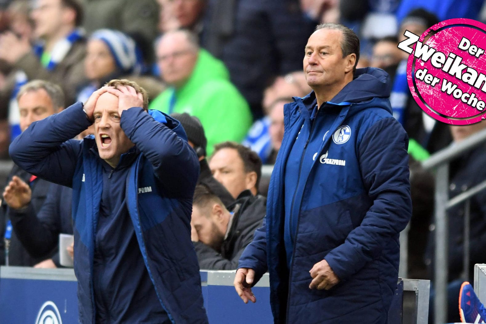 Co-Trainer Mike Büskens und Cheftrainer Huub Stevens beim 0:1 gegen RB Leipzig.