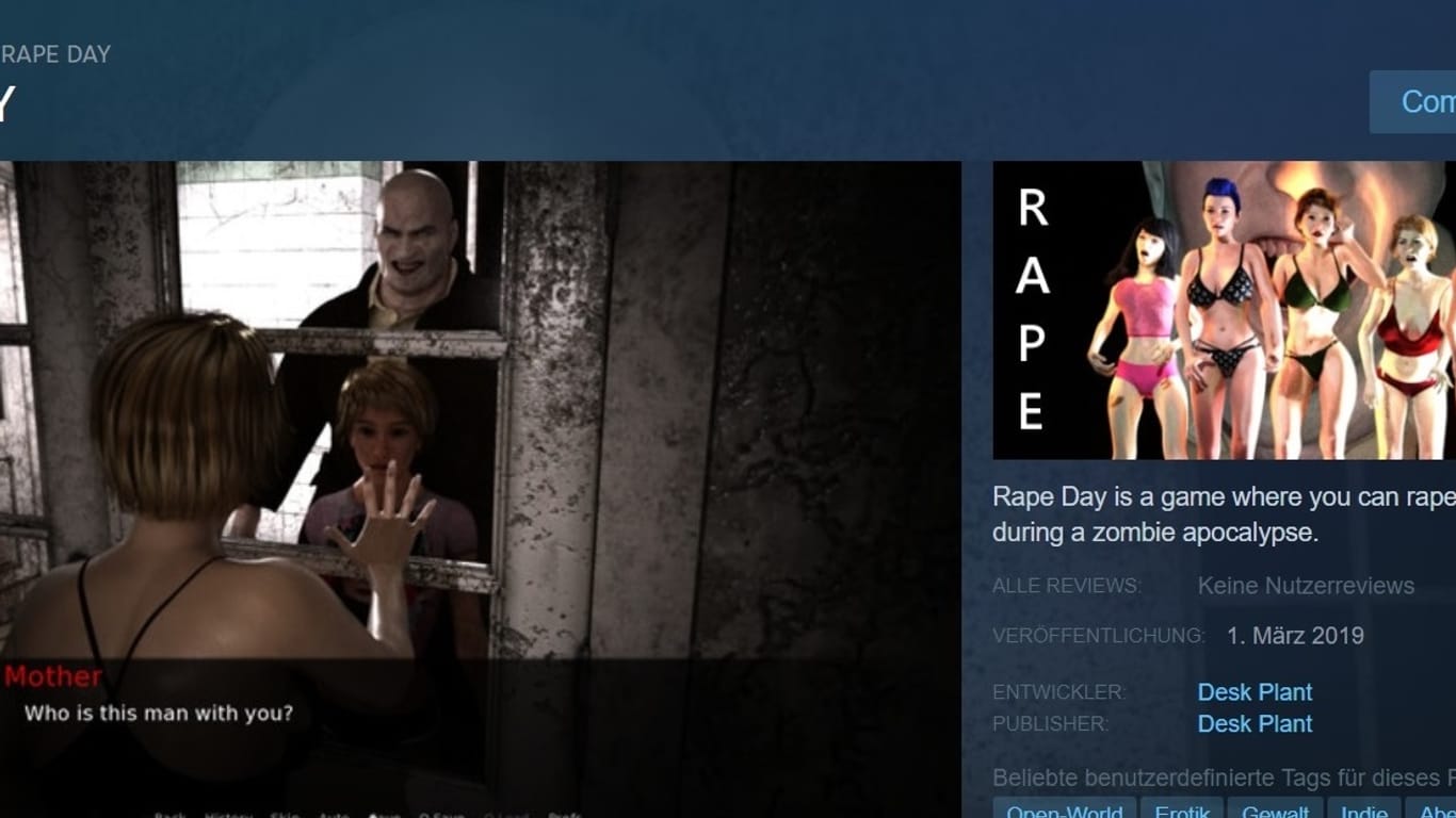 Die ehemalige Shop-Seite von "Rape Day" auf Steam: In dem Game sollen Spieler Frauen vergewaltigen.