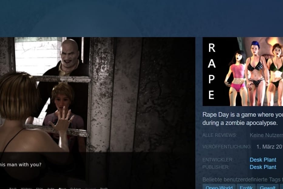 Die ehemalige Shop-Seite von "Rape Day" auf Steam: In dem Game sollen Spieler Frauen vergewaltigen.