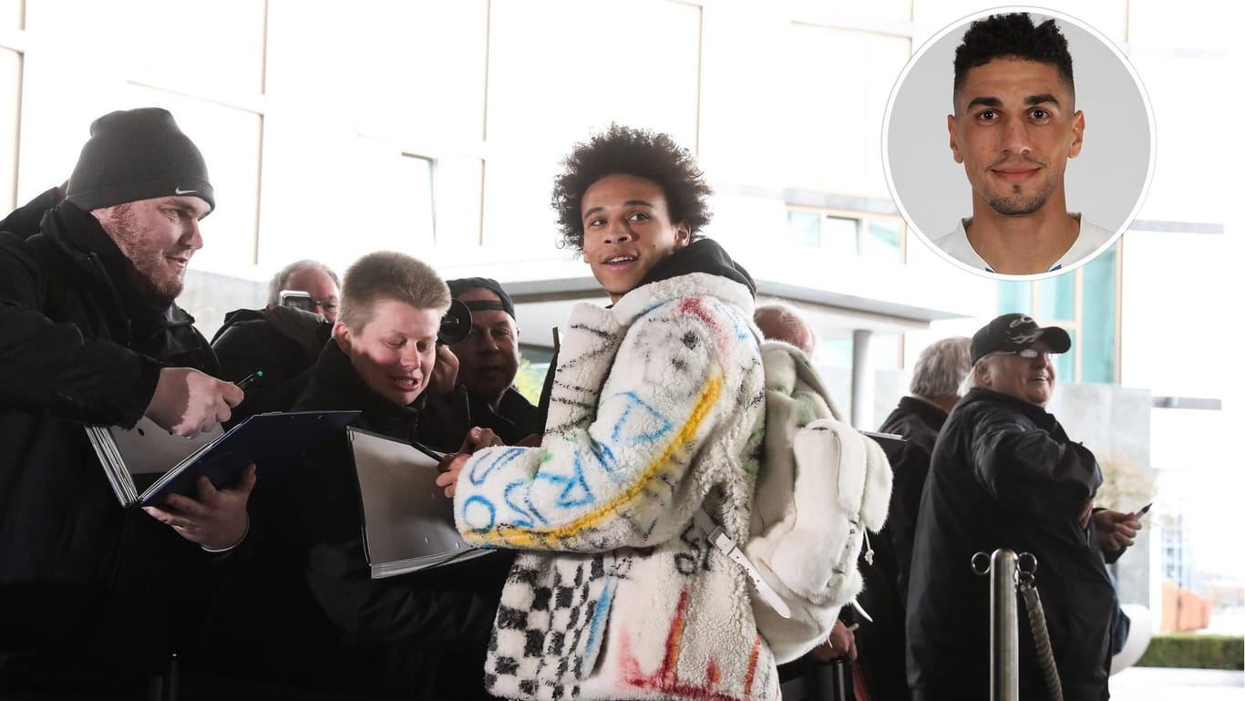 Nationalspieler Leroy Sané (l.) bei der Ankunft in Wolfsburg: Premier-League-Kollege Leon Balogun, der genau wie Sané einst in der Bundesliga spielte, äußert sich zur Kritik am Outfit des Offensivspielers.