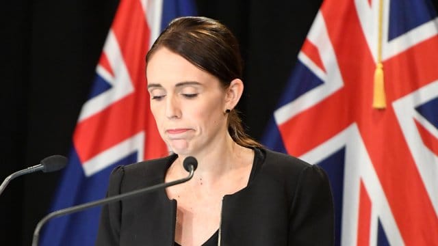 Jacinda Ardern, Premierministerin von Neuseeland, auf einer Pressekonferenz nach dem Massaker von Christchurch. Jacinda Ardern, Premierministerin von Neuseeland, auf einer Pressekonferenz nach dem Massaker von Christchurch.