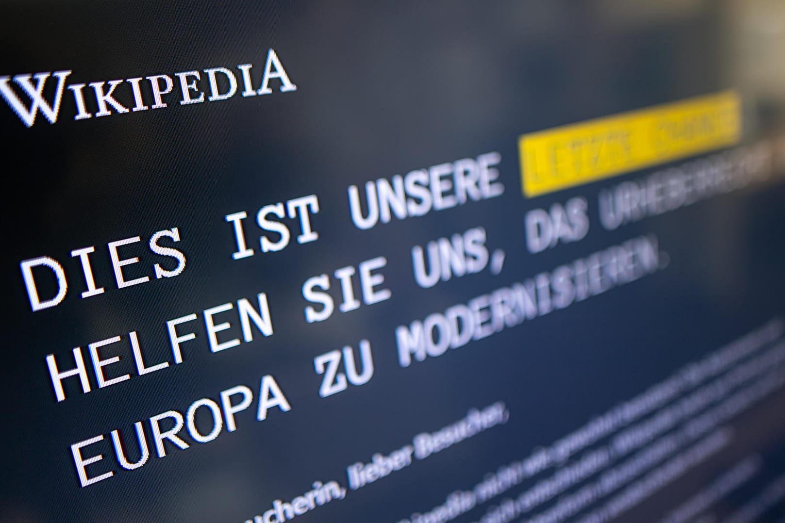 Die Website der deutschsprachigen Wikipedia am 21. März: Aus Protest gegen die EU-Urheberrechtsreform ist die Seite am Donnerstag offline.