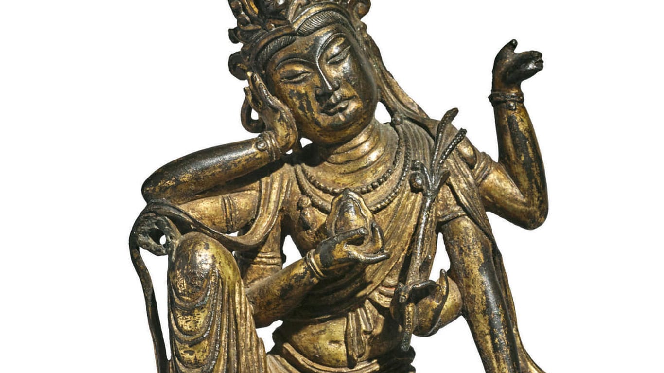Die buddhistische Gottheit Cintamanicakra Avalokiteshvara: Die antike Figur wurde für viel Geld im Aktionshaus Sotheby's versteigert.