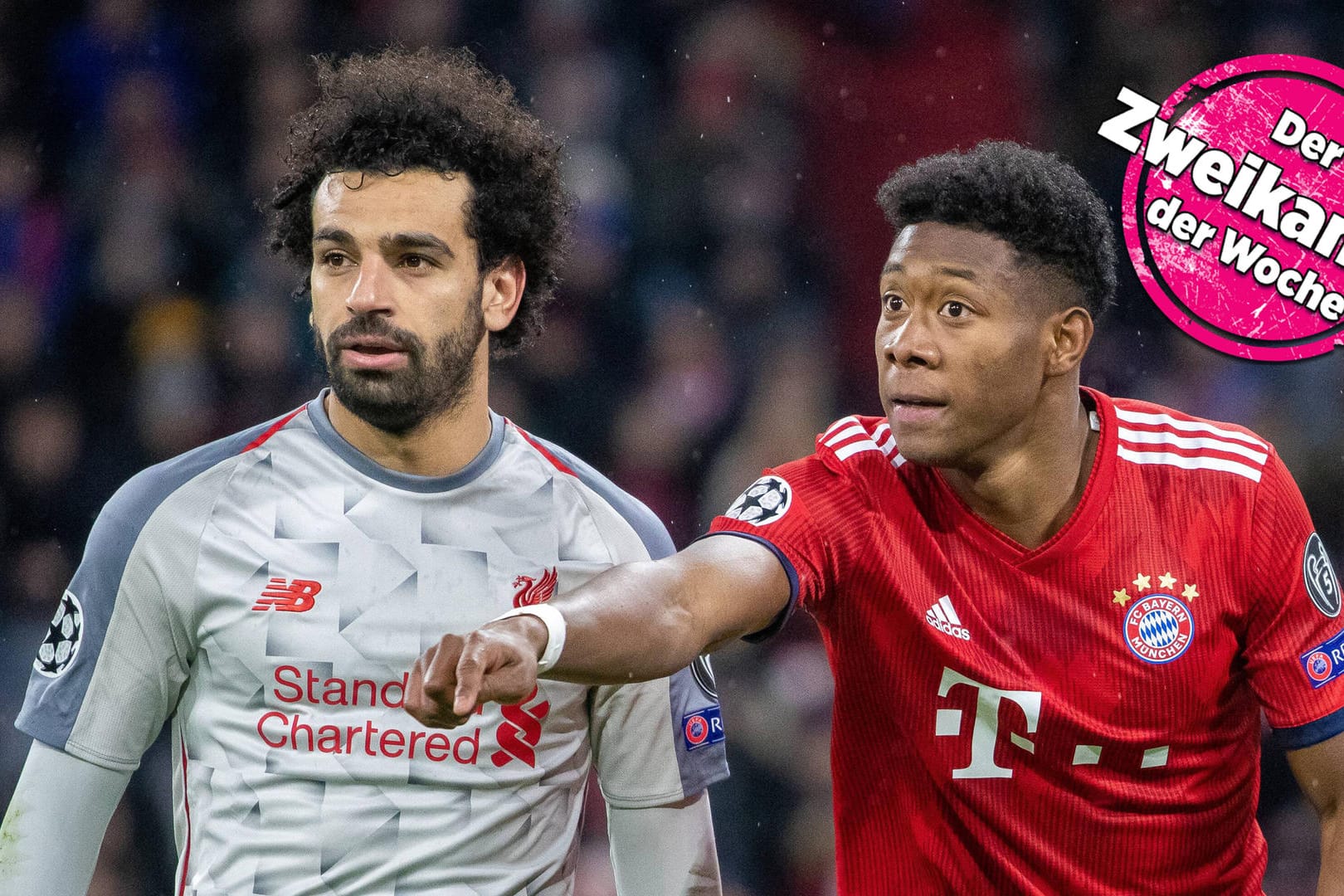 Das Champions-League-Achtelfinal-Rückspiel zwischen dem FC Liverpool und dem FC Bayern in München: Mohamed Salah (l.) und David Alaba würden womöglich in einer europäischen Super League aufeinandertreffen.