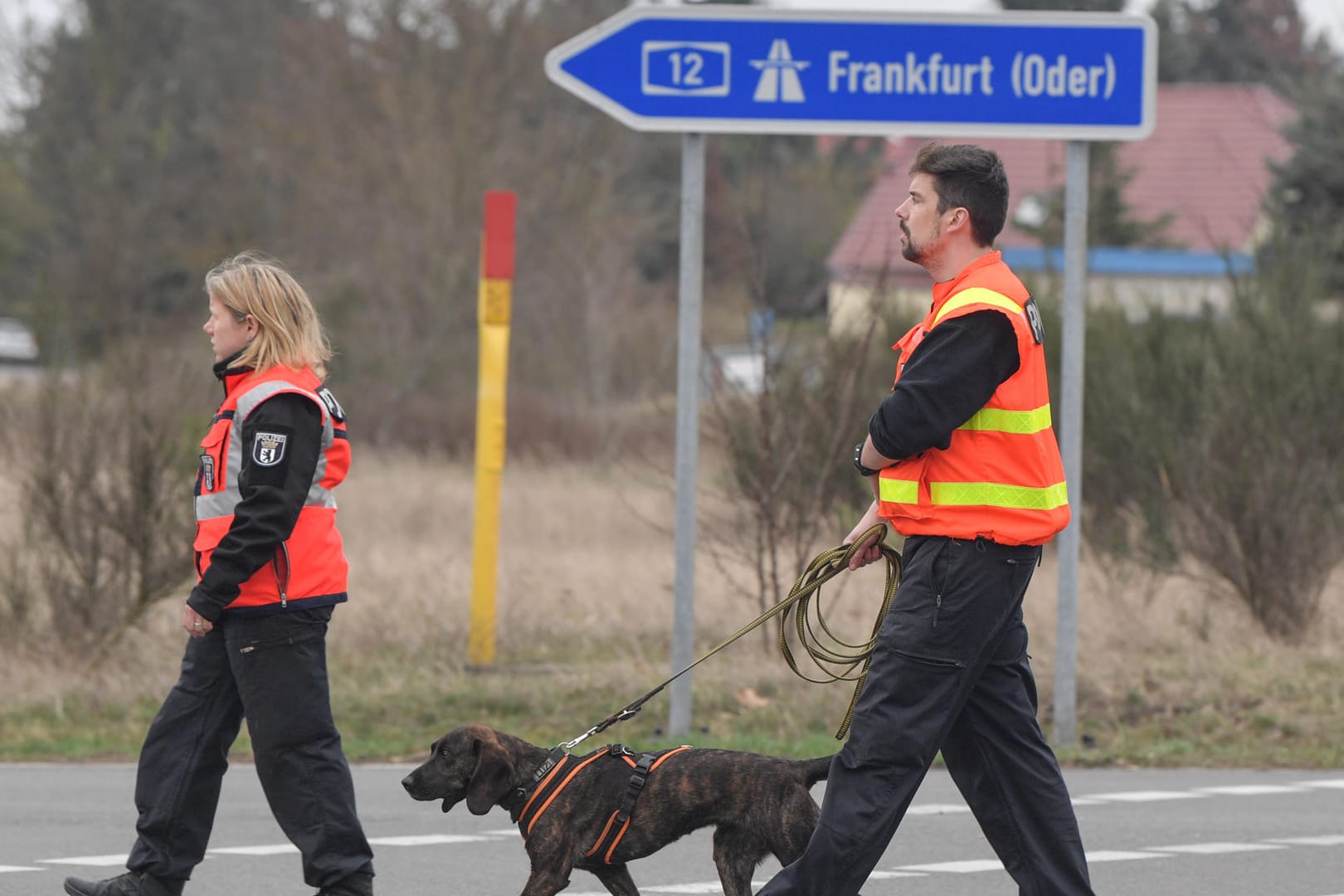 Polizeibeamte mit Spürhund: Die Suche nach Rebecca geht am Herzberger See im Osten Brandenburgs weiter.