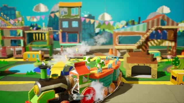 Chooo chooo! Hier hüpft Yoshi über eine Dampflock. Chooo chooo! Hier hüpft Yoshi über eine Dampflock.