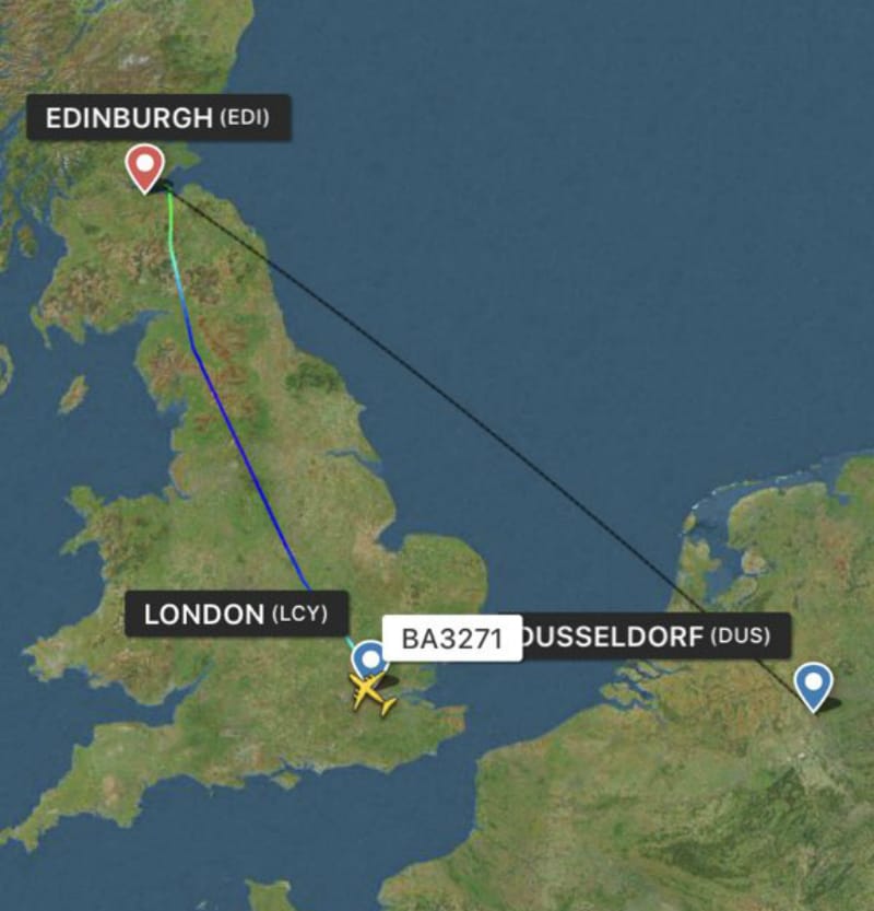 "Umgeleitet nach Edinburgh" meldet die Seite Flightradar24 noch. Die Maschine aus London flog in die völlig falsche Richtung, aufgefallen ist es bei der Landung.
