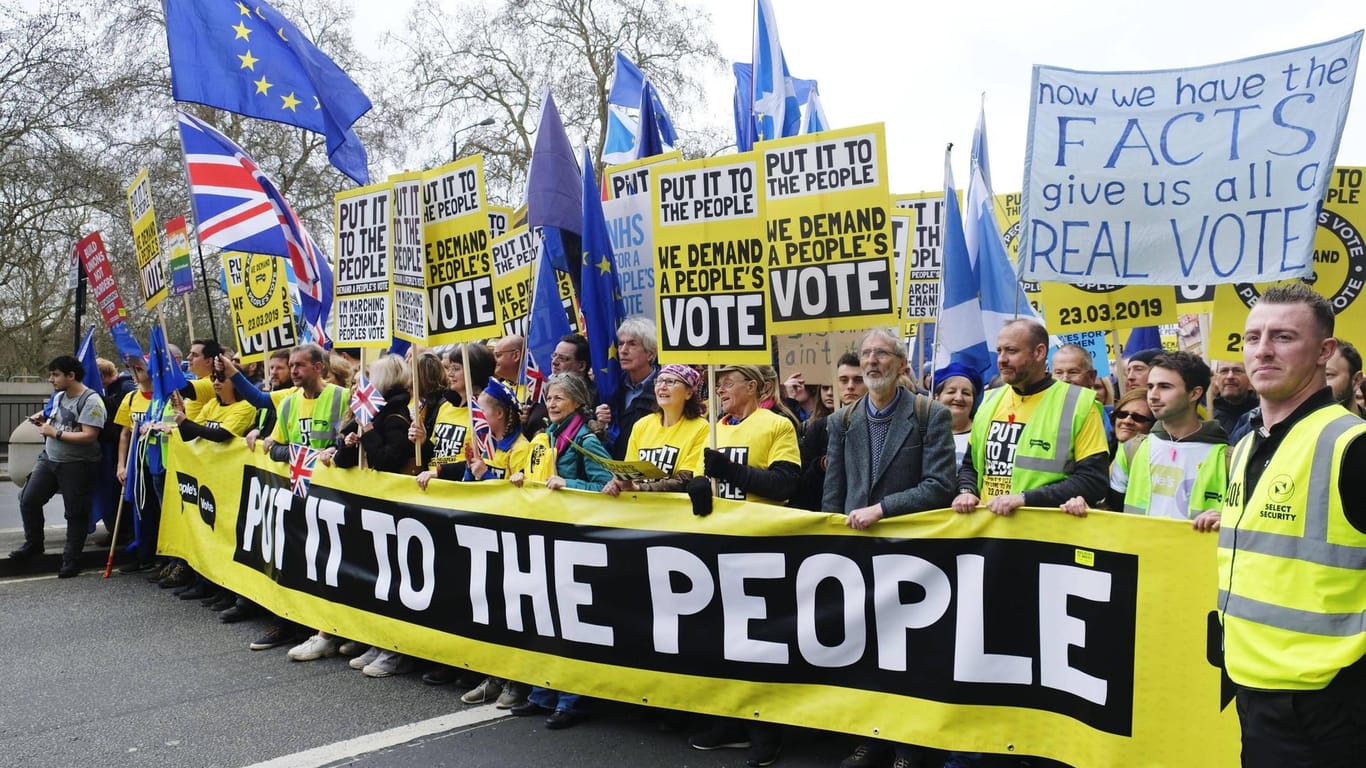 Britische Demonstranten fordern ein zweites Referendum über den Brexit.