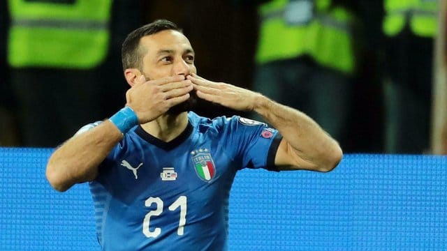 Italiens Stürmer Fabio Quagliarella erzielte zwei Tore gegen Liechtenstein. Italiens Stürmer Fabio Quagliarella erzielte zwei Tore gegen Liechtenstein.