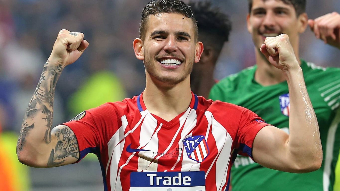 Neuen Klub im Blick: Lucas Hernandez im Trikot von Atlético Madrid nach dem Gewinn der Europa League 2018.