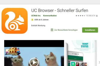 Ein Screenshot des "UC Browser" im Google Play Store: Sicherheitsexperten warnen vor einer Sicherheitslücke im Browser.