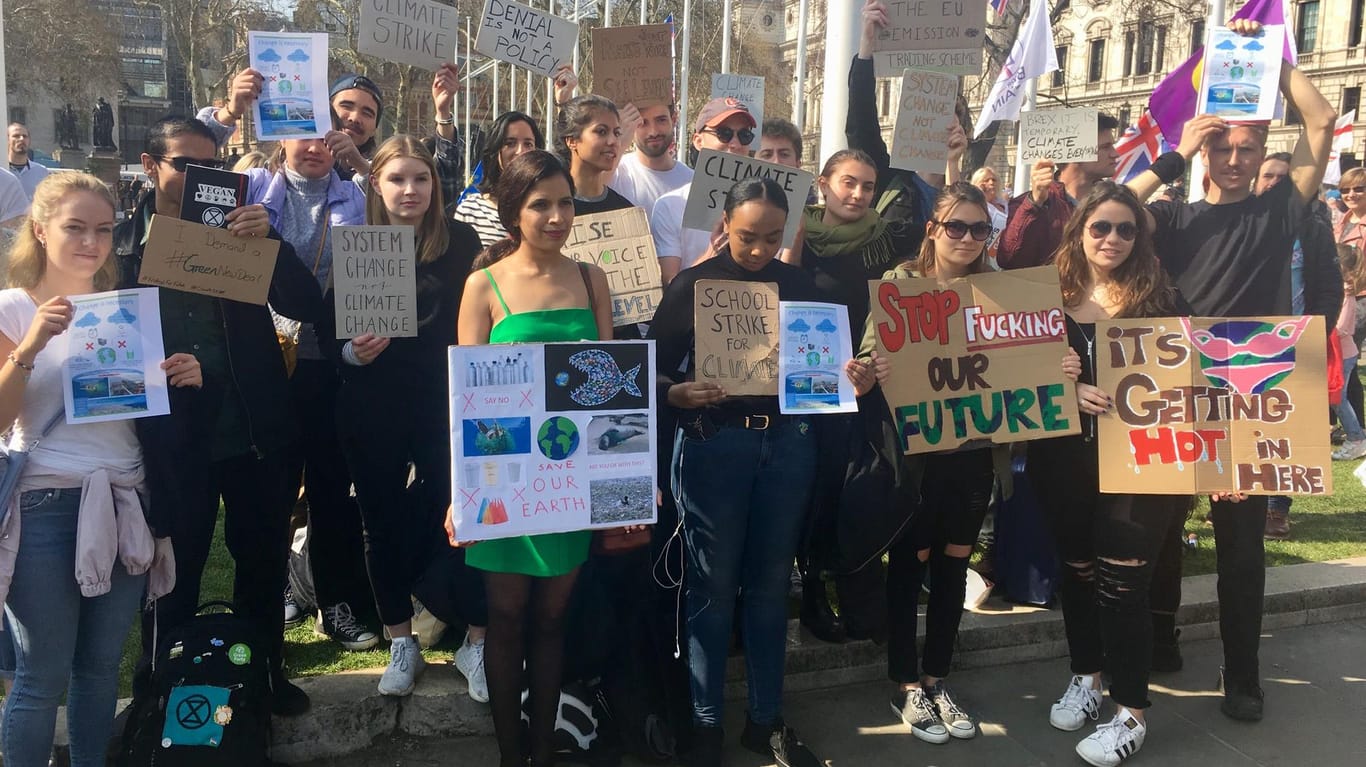 Schüler demonstrieren für den Klimaschutz: Vor dem Parlament treffen Gegensätze aufeinander.