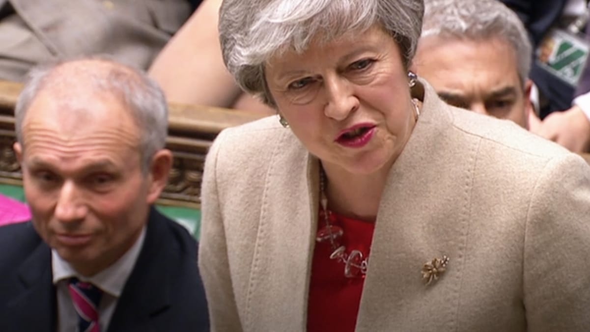 Die britische Premierministerin Theresa May vor dem Unterhaus: Die Abgeordneten haben ihren Deal zum dritten Mal abgelehnt.