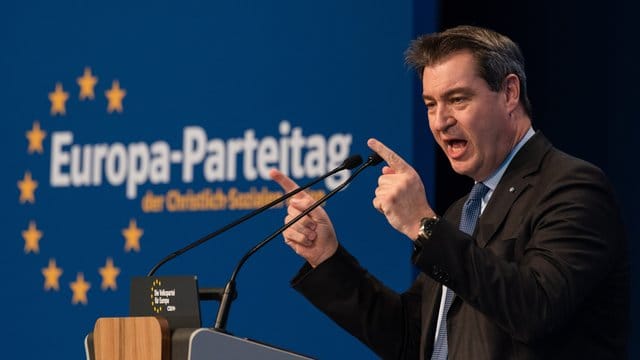 Der bayerische Ministerpräsident Markus Söder beim Europa-Parteitag der CSU in Nürnberg. Der bayerische Ministerpräsident Markus Söder beim Europa-Parteitag der CSU in Nürnberg.
