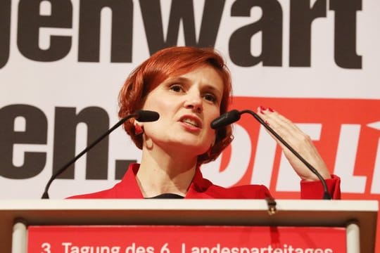 Katja Kipping am Samstag bei einer Rede auf dem Landesparteitag der Linken im thüringischen Gera.