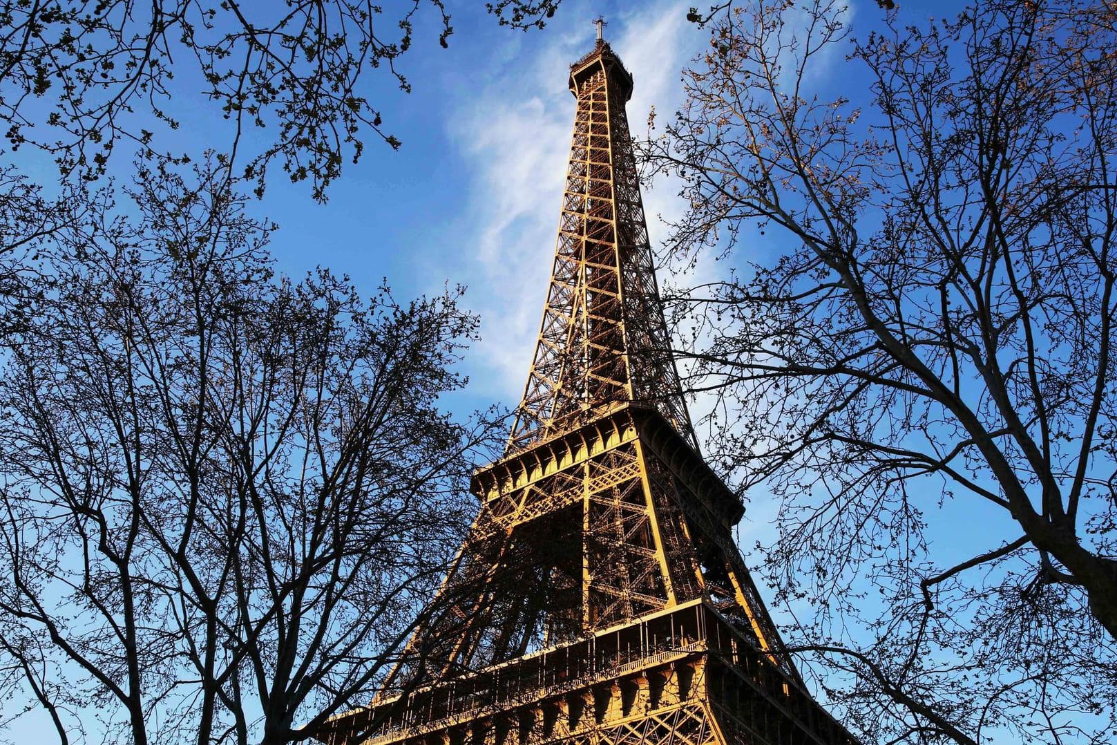 Der Eiffelturm vor blauem Himmel: Aus Anlass des 130-jährigen Bestehens des Eiffelturms finden zahlreiche Veranstaltungen statt.