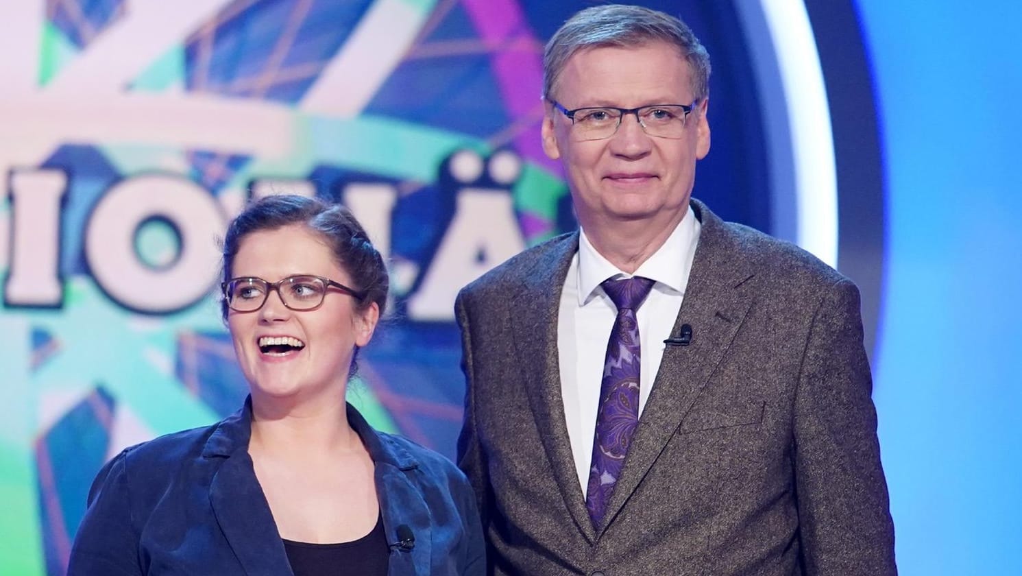 Zwei super Sexologen: Moderator Günther Jauch mit Kandidatin Jill Tammling.