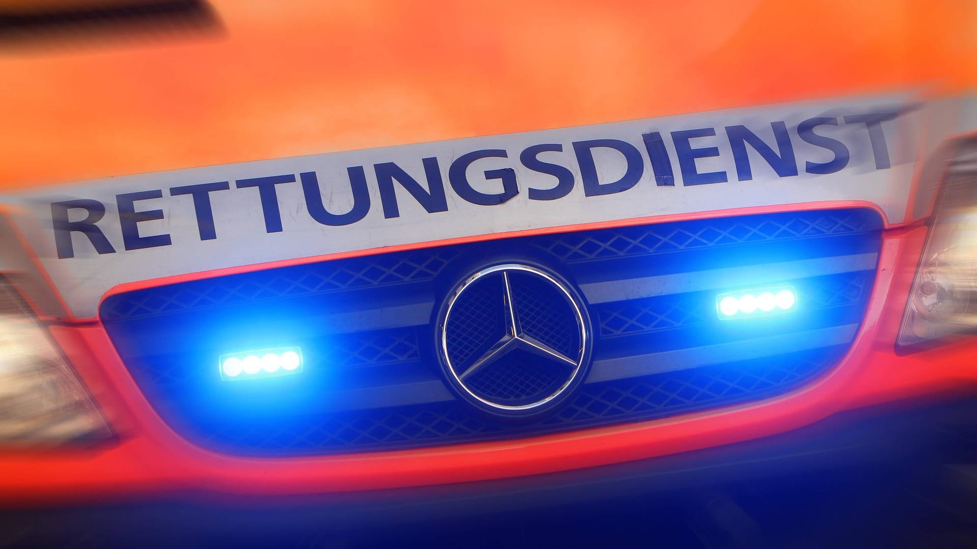 Rettungswagen mit Blaulicht: Ein Zeuge fand den Mann unter dem Scheunentor liegend, er starb noch am Unfallort.