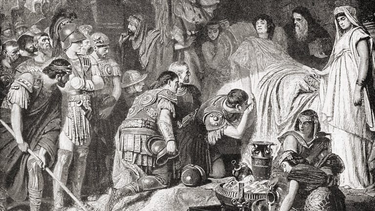 Das Totenbett von Alexander dem Großen: Der Herrscher starb 323 v. Chr. in Babylon. Die Ursache gibt Rätsel auf.