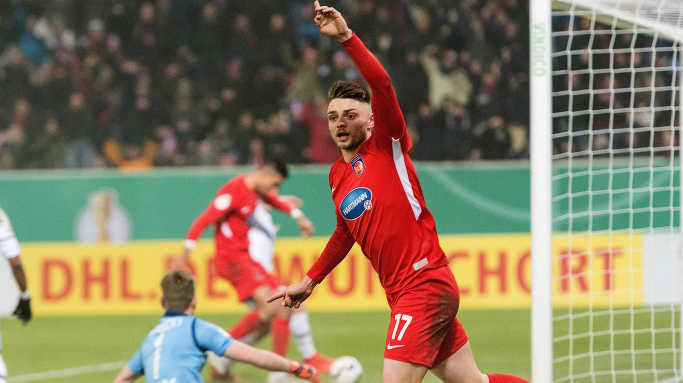 Schoss Heidenheim mit seinem Treffer zum 2:1 gegen Leverkusen ins DFB-Pokal-Viertelfinale: Mittelfeldspieler Maurice Maulthaup.