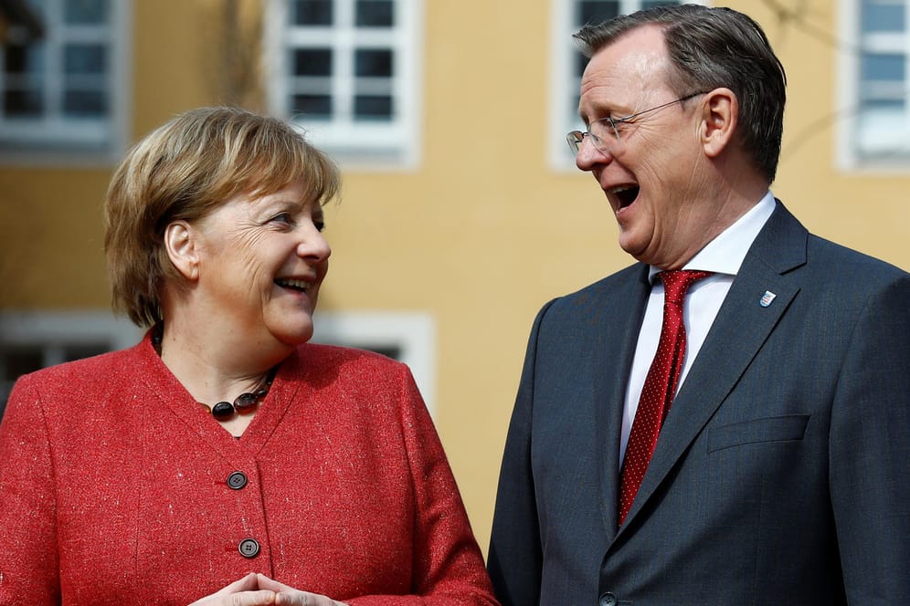 Angela Merkel und Bodo Ramelow: Die Kanzlerin und der thürinigische Ministerpräsident auf der Ost-Ministerpräsidentenkonferenz.