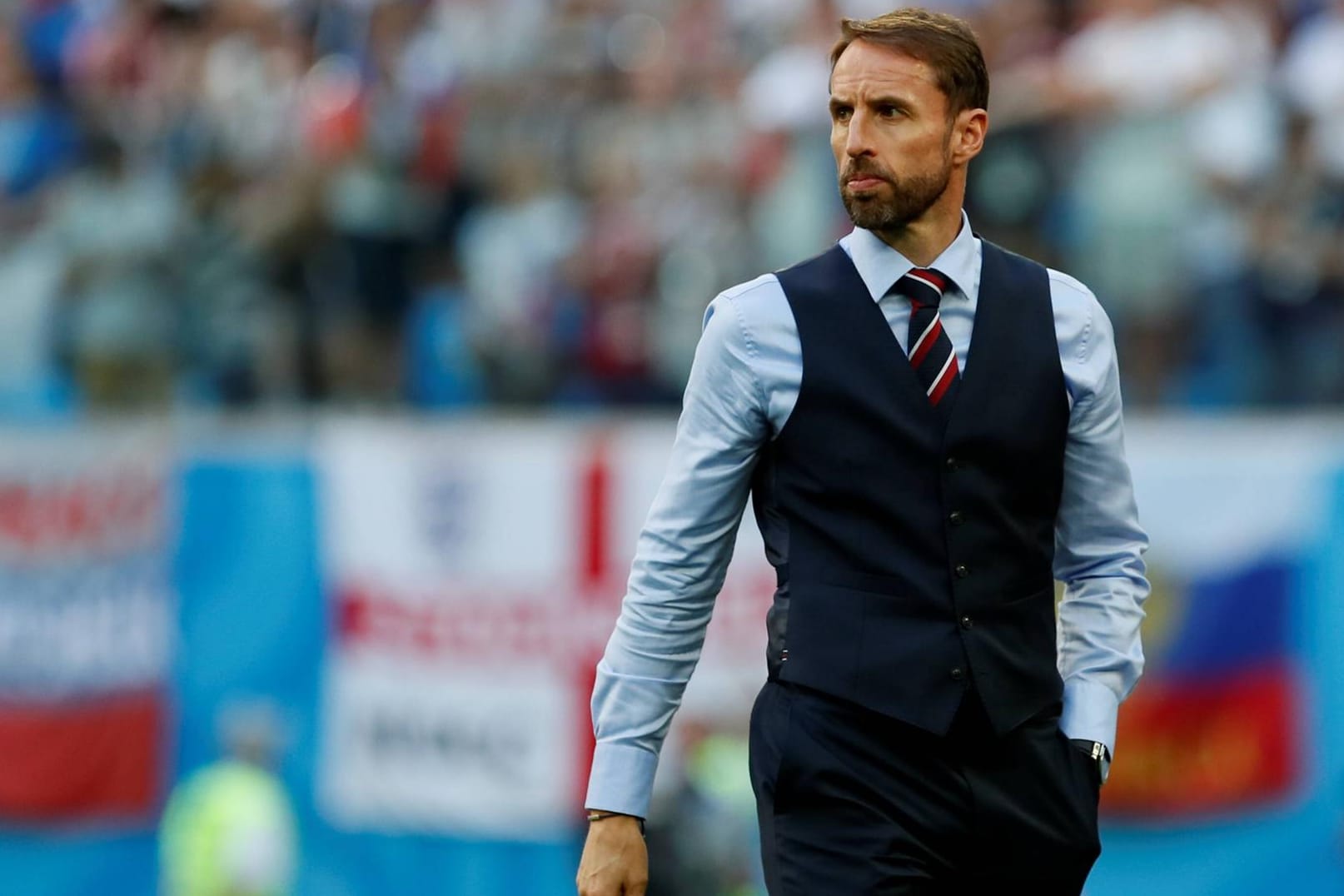 Modebewusst mit Weste: England-Coach Gareth Southgate während der WM.