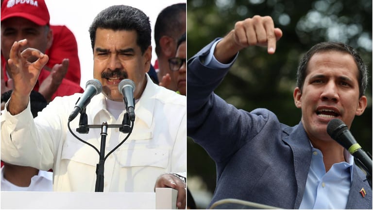 Machtkampf in Venezuela: Staatschef Nicolàs Maduro (li.) und Oppositionsführer Juan Guaidó.