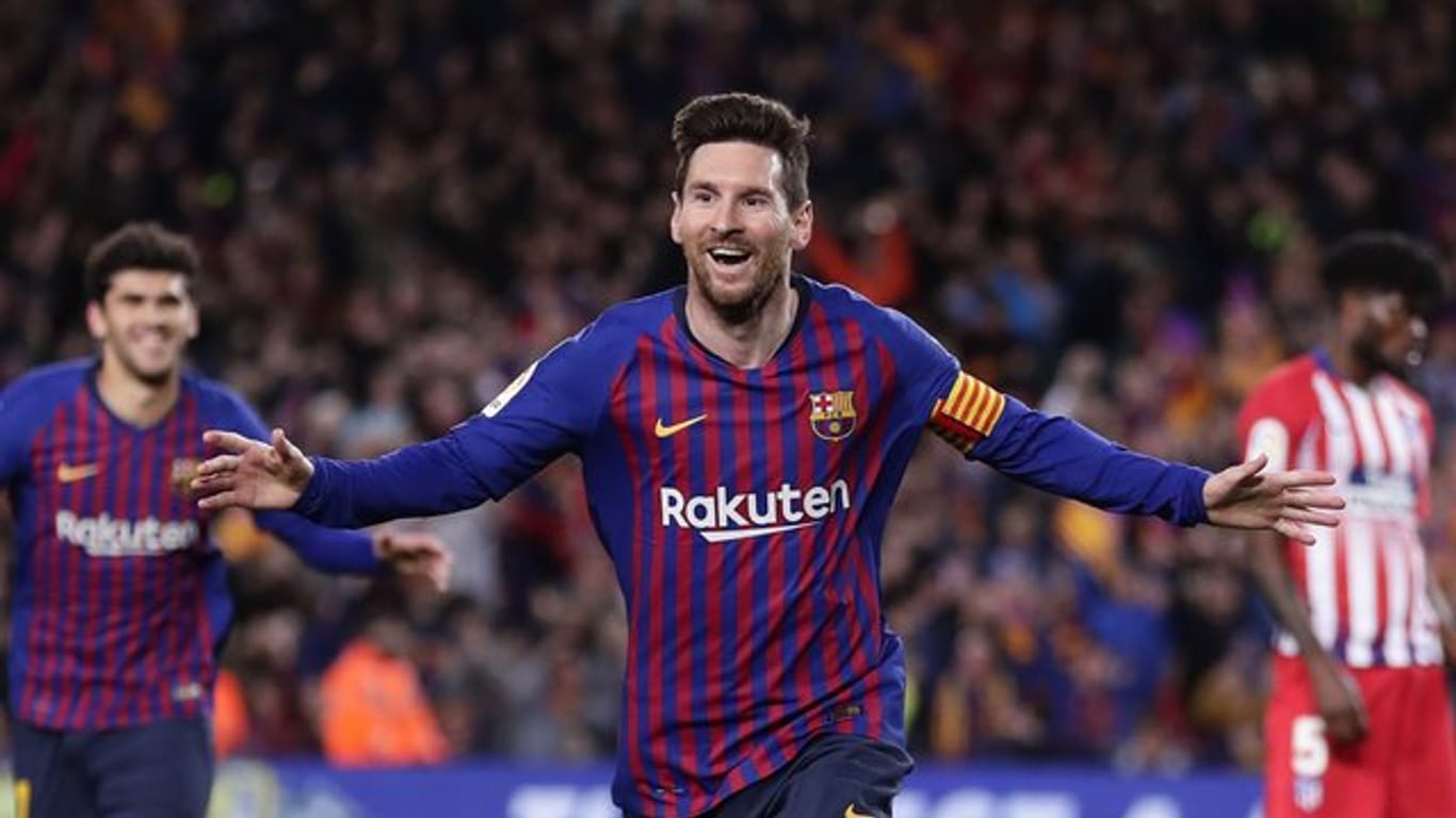Barcelonas Lionel Messi feiert das zweite Tor seiner Mannschaft gegen Atlético Madrid.