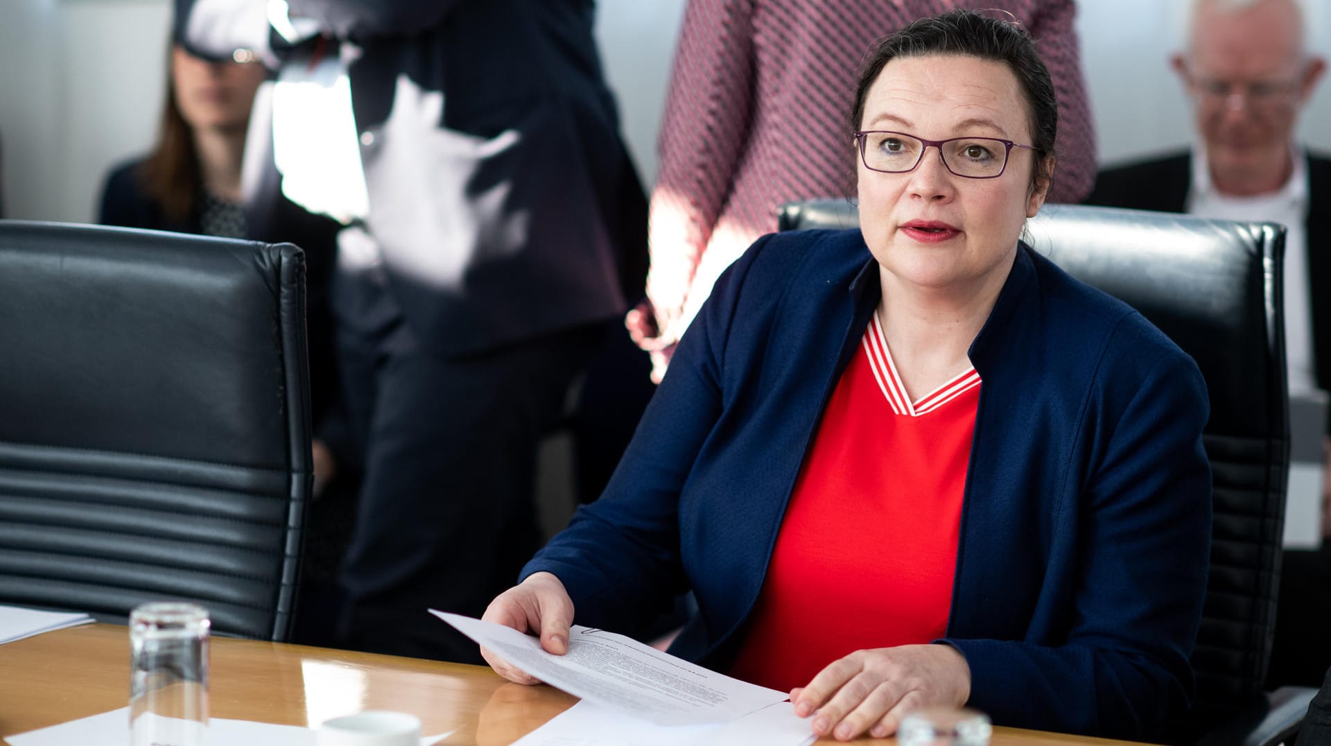 Die SPD-Vorsitzende Andrea Nahles vor der Sitzung des SPD-Präsidiums im Willy-Brandt-Haus: Der zweite Teil des Sozialstaatspapiers wurde vom Vorstand beschlossen.