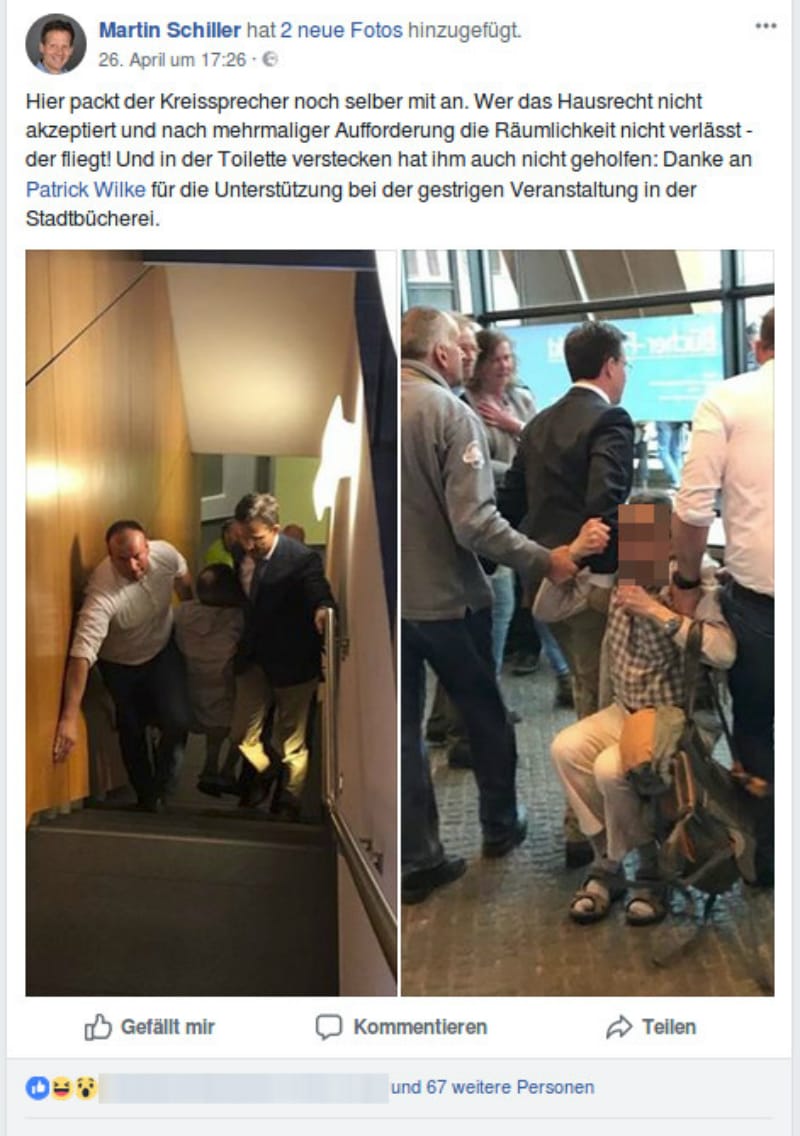 "Hier packt der Kreissprecher noch selbst an": Schiller postete Fotos der Aktion, das rechte hat er inzwischen gelöscht. Die Person, die ihn angezeigt hat, war unverpixelt zu sehen.