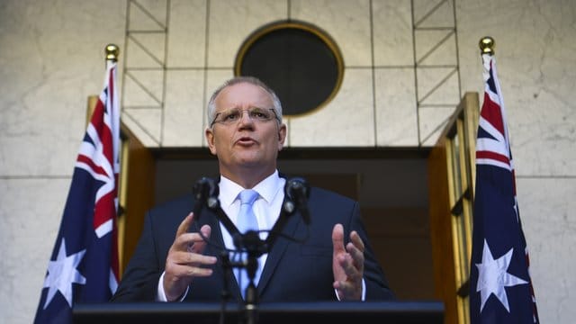 Australiens Premierminister Scott Morrison im Parliament House in Canberra. Australiens Premierminister Scott Morrison im Parliament House in Canberra.