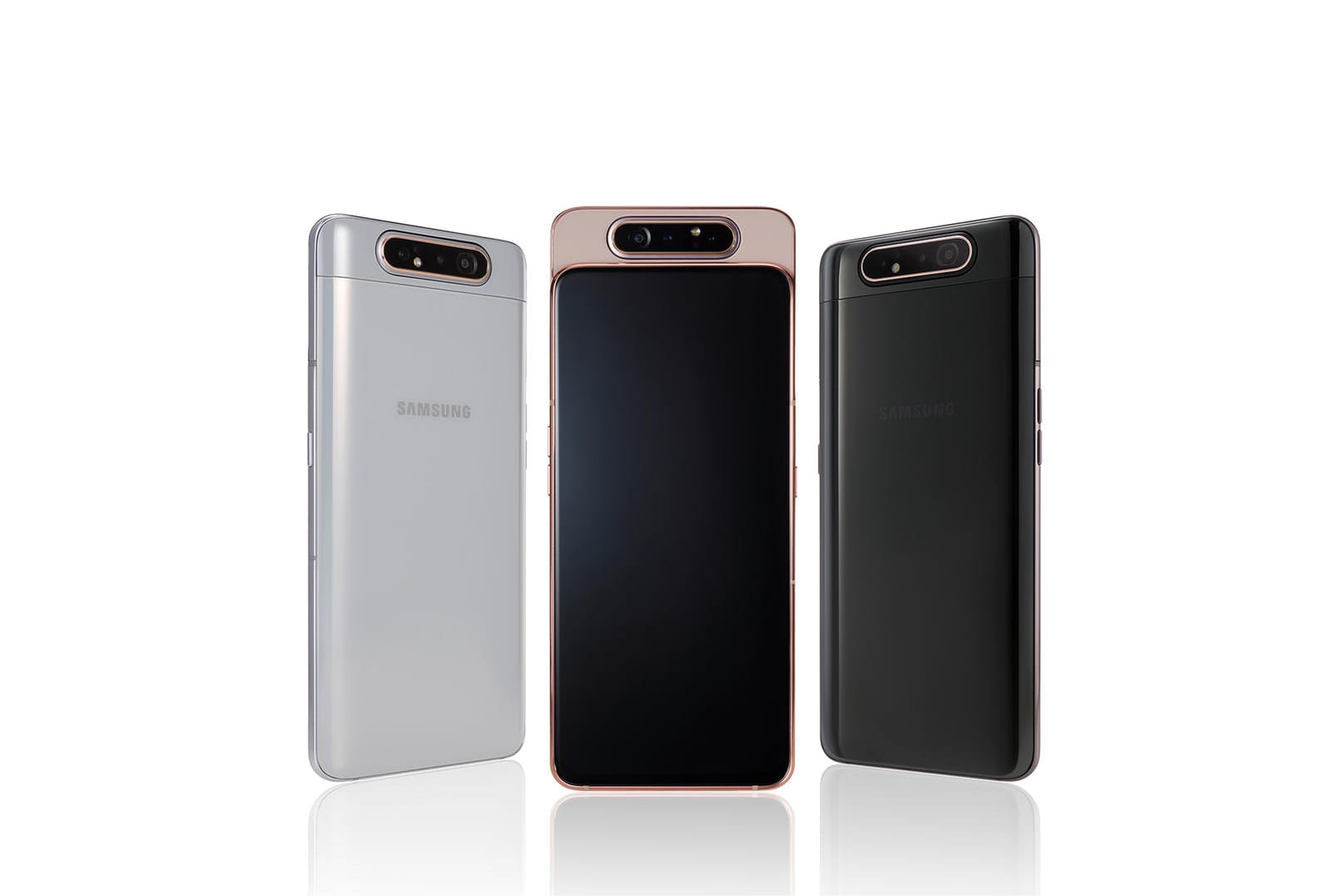 Das neue Samsung A80 in drei Farben: Ab Mai ist das Gerät aus dem Markt, der Preis ist allerdings noch nicht bekannt.