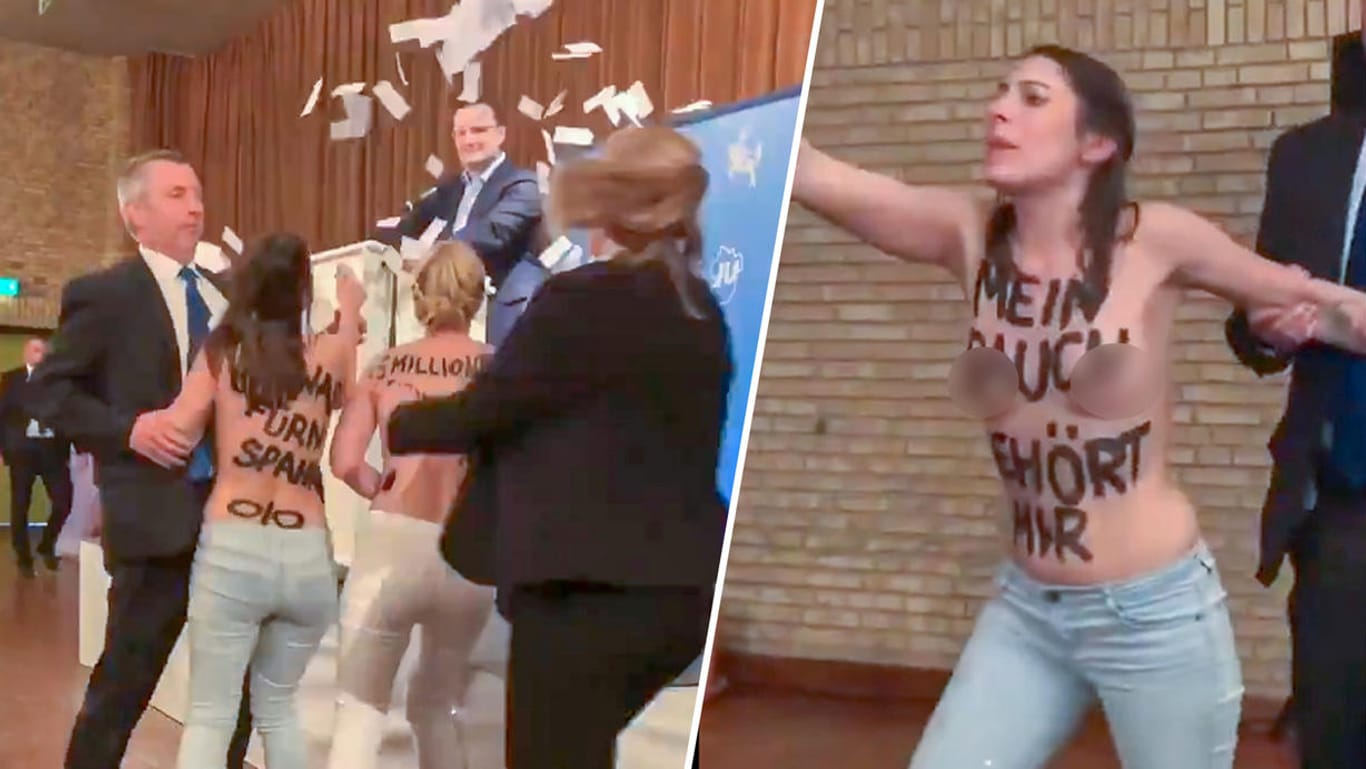 Schleswig-Holstein: Zwei Femen-Aktivistinnen protestierten gegen die Politik von Bundesgesundheitsminister Jens Spahn.