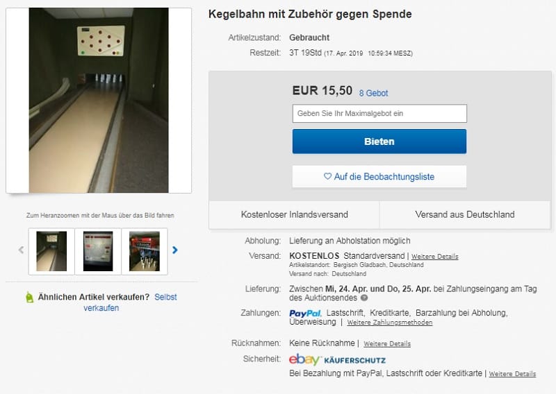 Günther Klum verkauft seine Kegelbahn bei eBay.