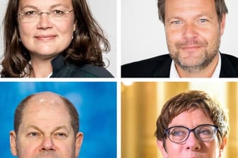 Die Bildkombo zeigt Andrea Nahles (SPD), Robert Habeck (Bündnis 90/Die Grünen), Olaf Scholz (SPD) und Annegret Kramp-Karrenbauer (CDU).