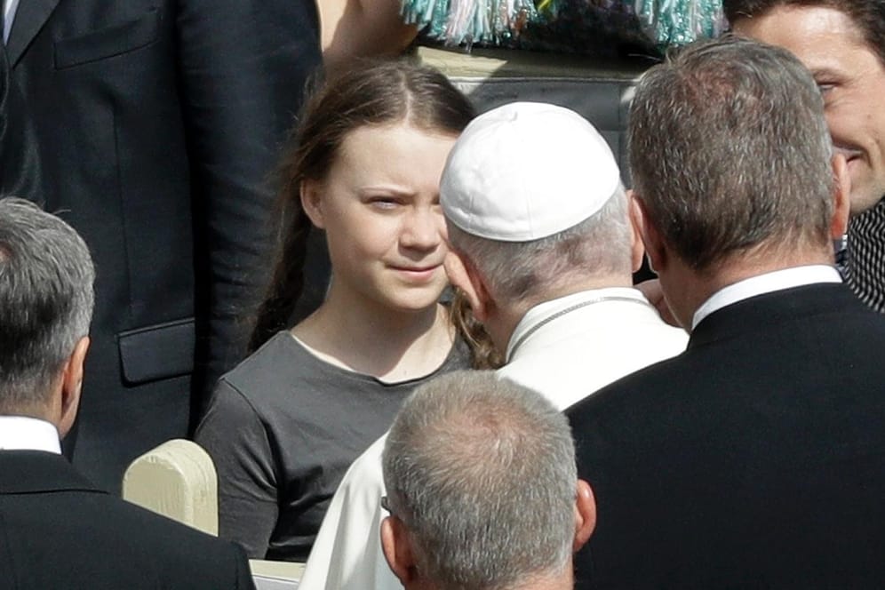 Papst Franziskus und Greta Thunberg: "Er lächelte und lachte die ganze Zeit", sagte die Umweltaktivistin über den Pontifex.