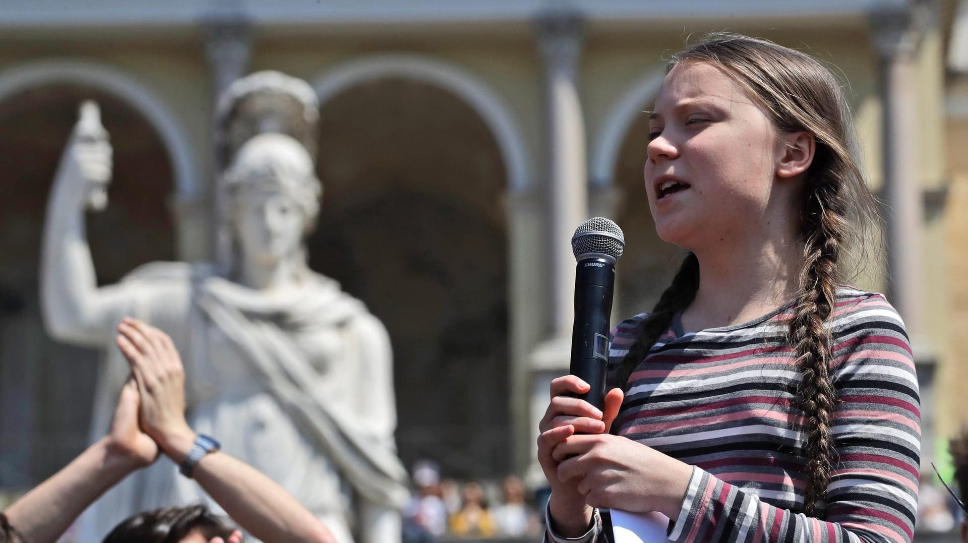 Greta Thunberg trat am Karfreitag bei den "Fridays for Future"-Protesten in Rom auf.