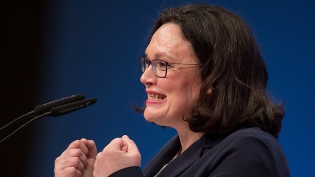 Andrea Nahles im April vergangenen Jahres beim Außerordentlichen Bundesparteitag der SPD in Wiesbaden.